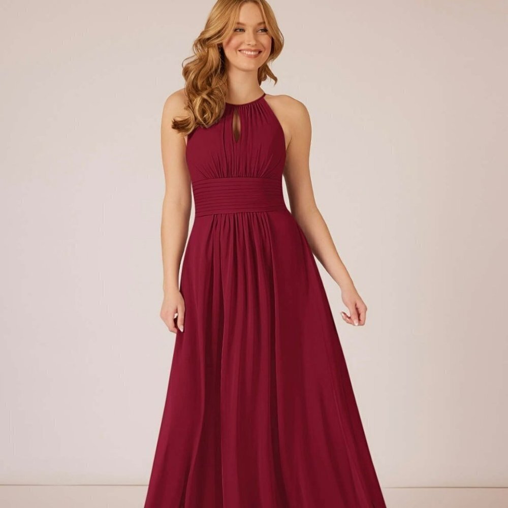 Azazie Burgandy red Bonnie sleevless maxi dress women's 12